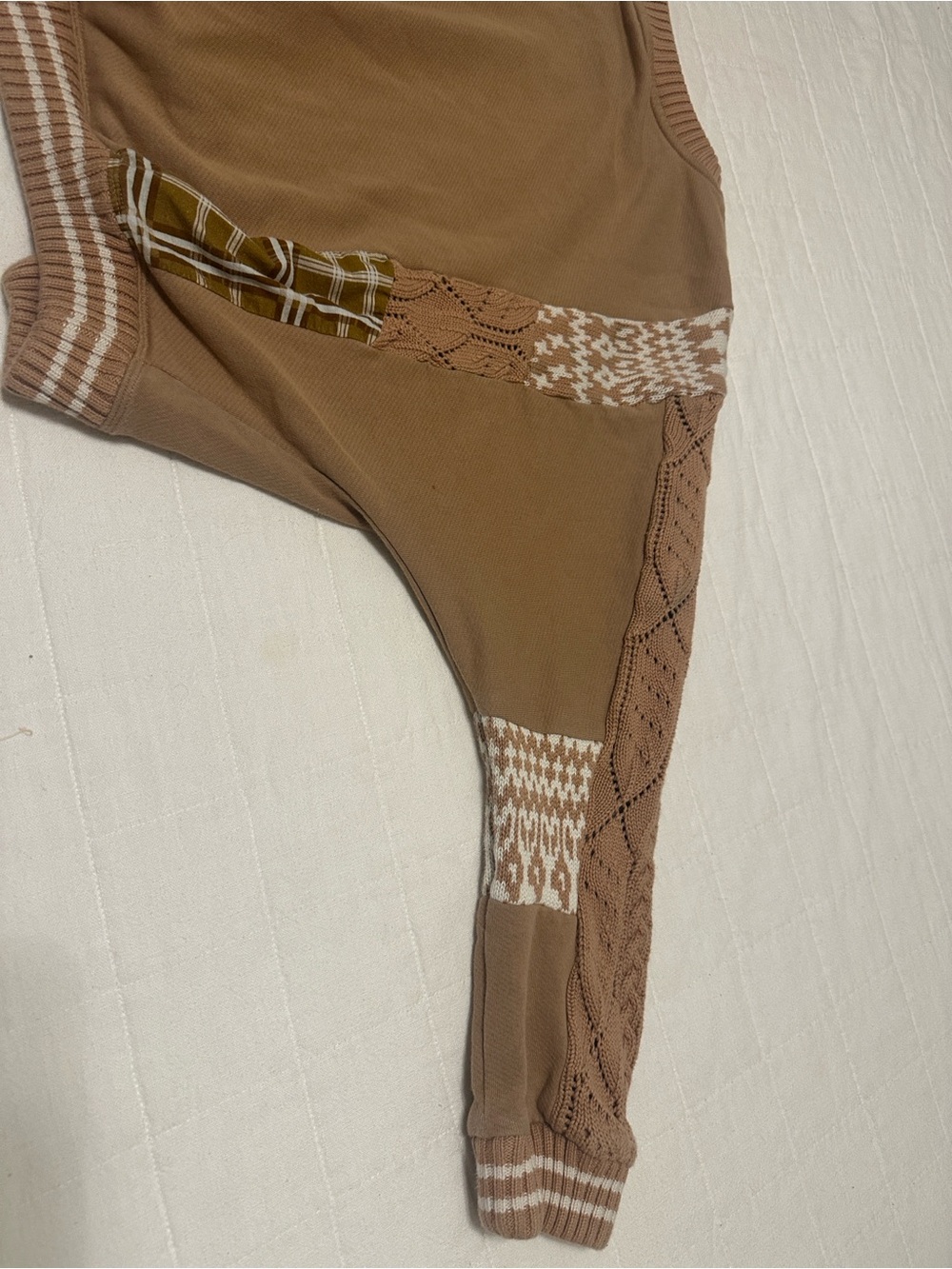Pilcro Camel Pullover with Patterned Cable Knit and Patchwork Sleeves, XL - Picture 6 of 6